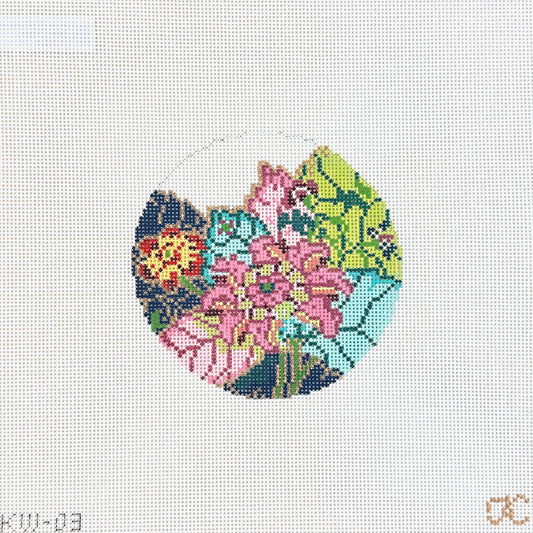 The Gingham Stitchery Kate Woodward Tobacco Leaf Round Needlepoint Canvas
