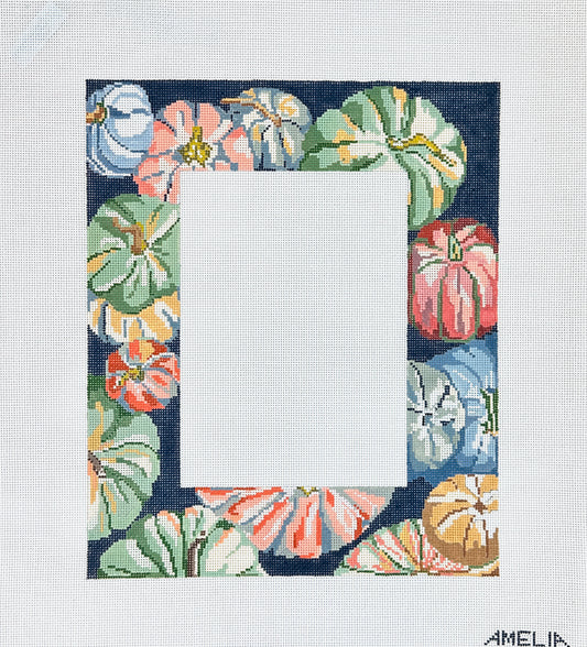 The Gingham Stitchery Amelia Bond Designs Tumbling Pumpkins Frame Needlepoint Canvas