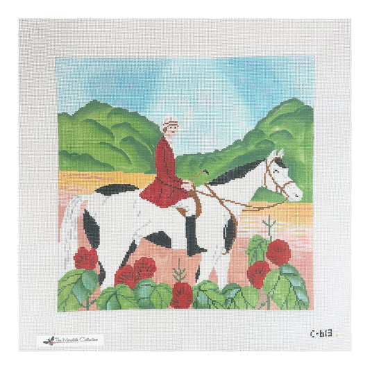 The Meredith Collection Vintage Girl On Horse Needlepoint Canvas