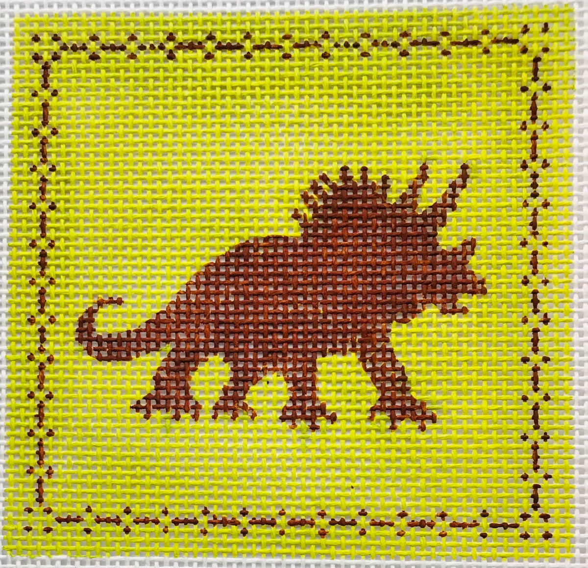 The Plum Stitchery Amy Lewandowski Triceratops Needlepoint Canvas