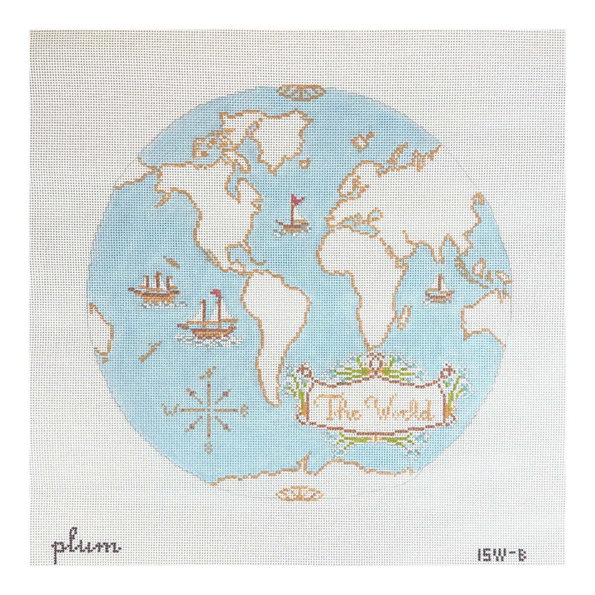 The Plum Stitchery  Atlas Pillow in Light Blue Needlepoint Canvas