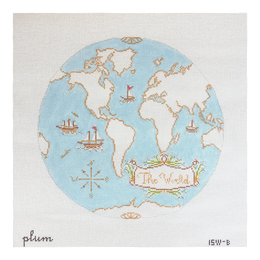 The Plum Stitchery  Atlas Pillow in Light Blue Needlepoint Canvas