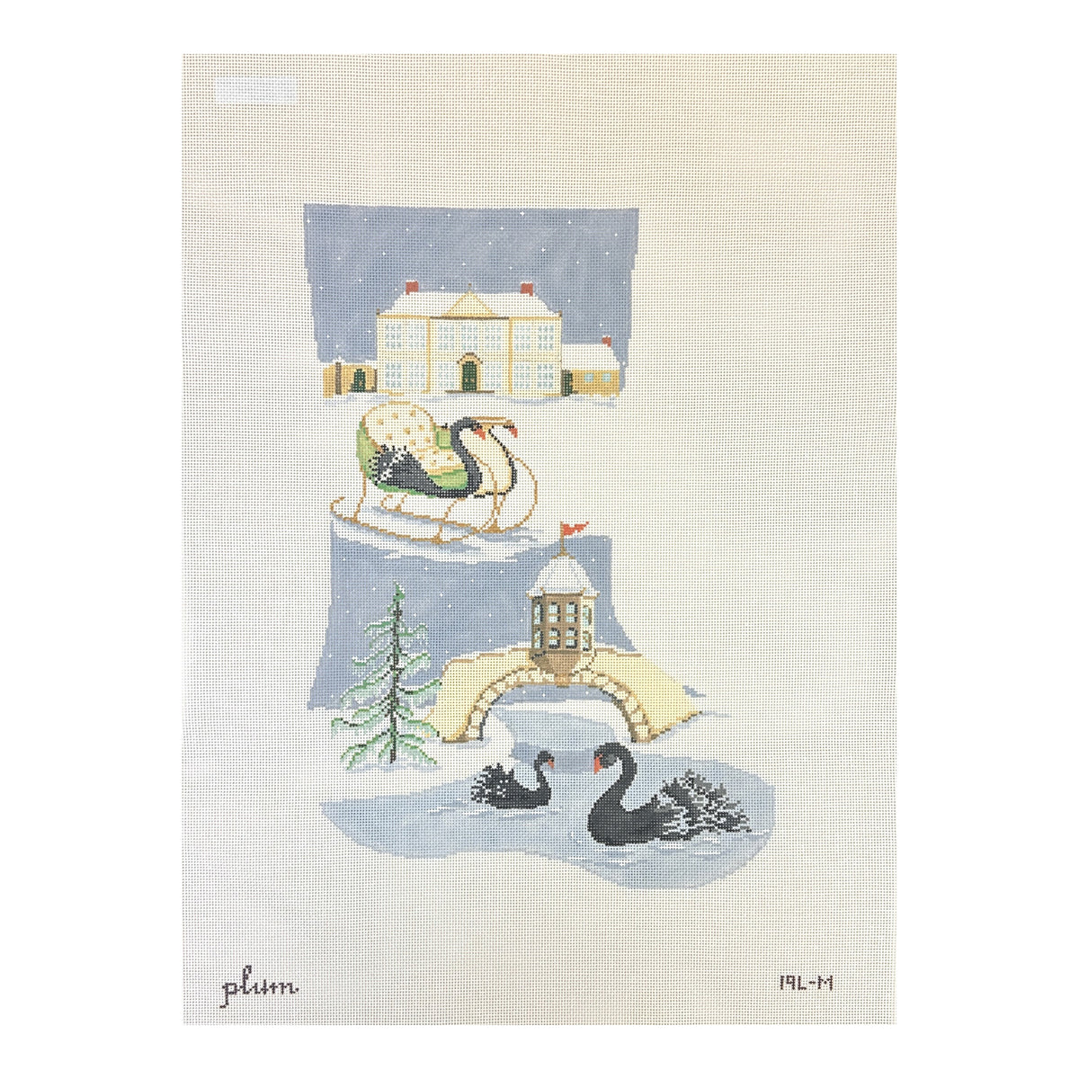 The Plum Stitchery Black Swan Midi Stocking Needlepoint Canvas