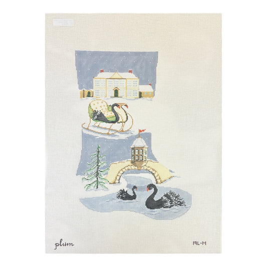 The Plum Stitchery Black Swan Midi Stocking Needlepoint Canvas
