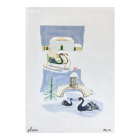 The Plum Stitchery Black Swan Midi Stocking Needlepoint Canvas