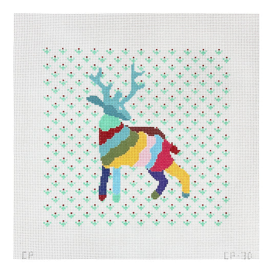 The Plum Stitchery Caitlin Peters Rainbow Stag Needlepoint Canvas