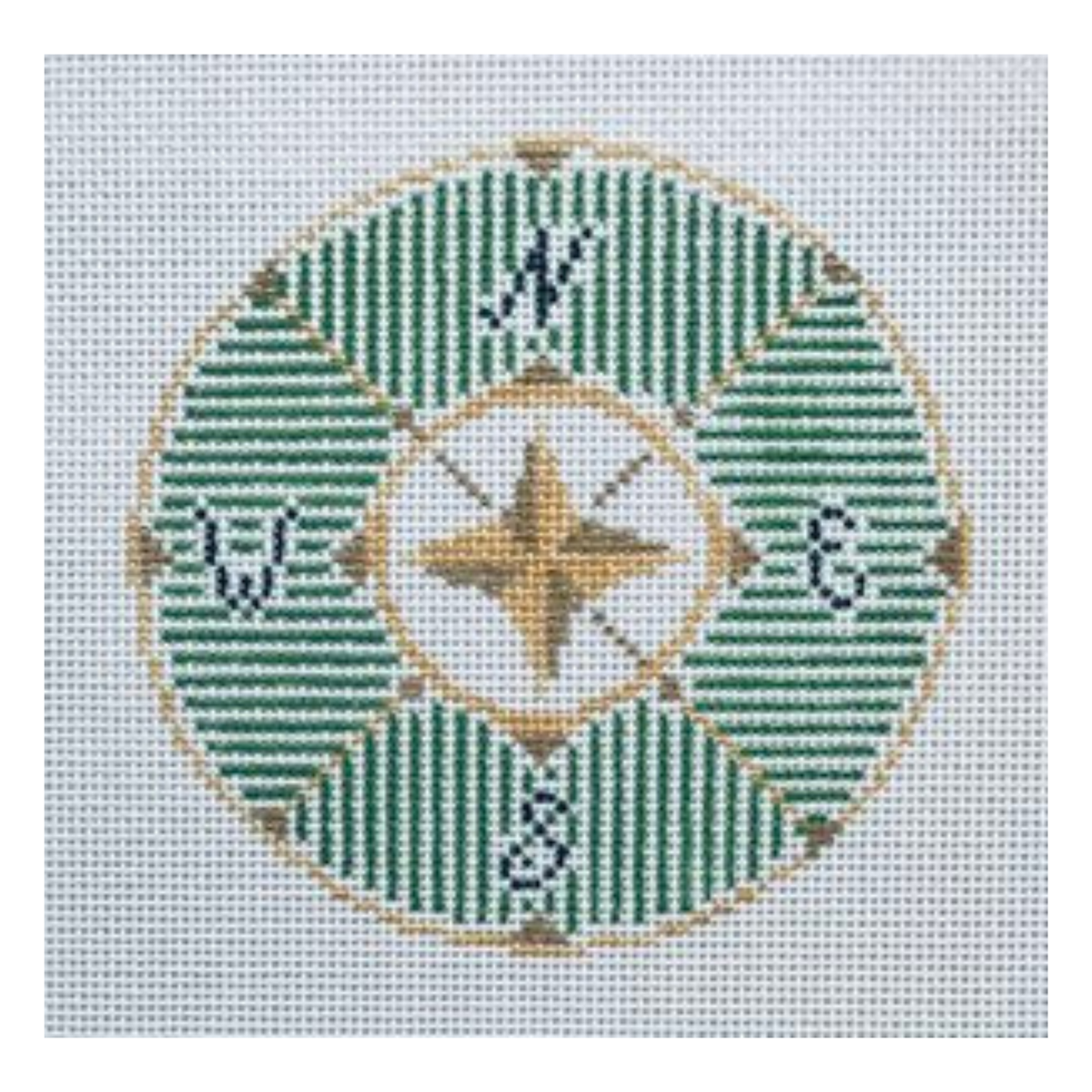 The Plum Stitchery Compass In Green Needlepoint Canvas