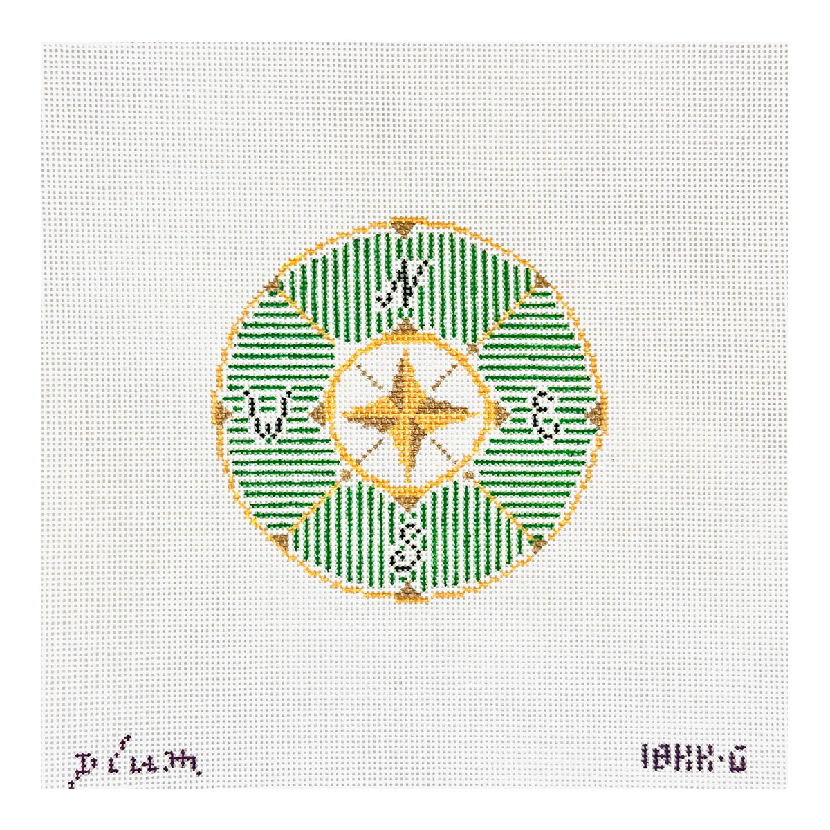 The Plum Stitchery Compass In Green Needlepoint Canvas