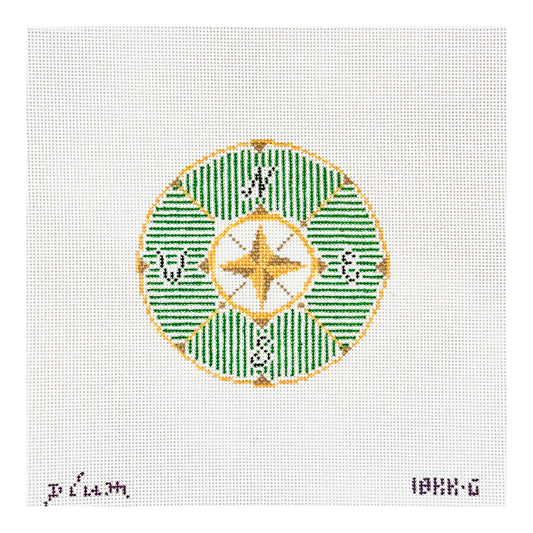 The Plum Stitchery Compass In Green Needlepoint Canvas