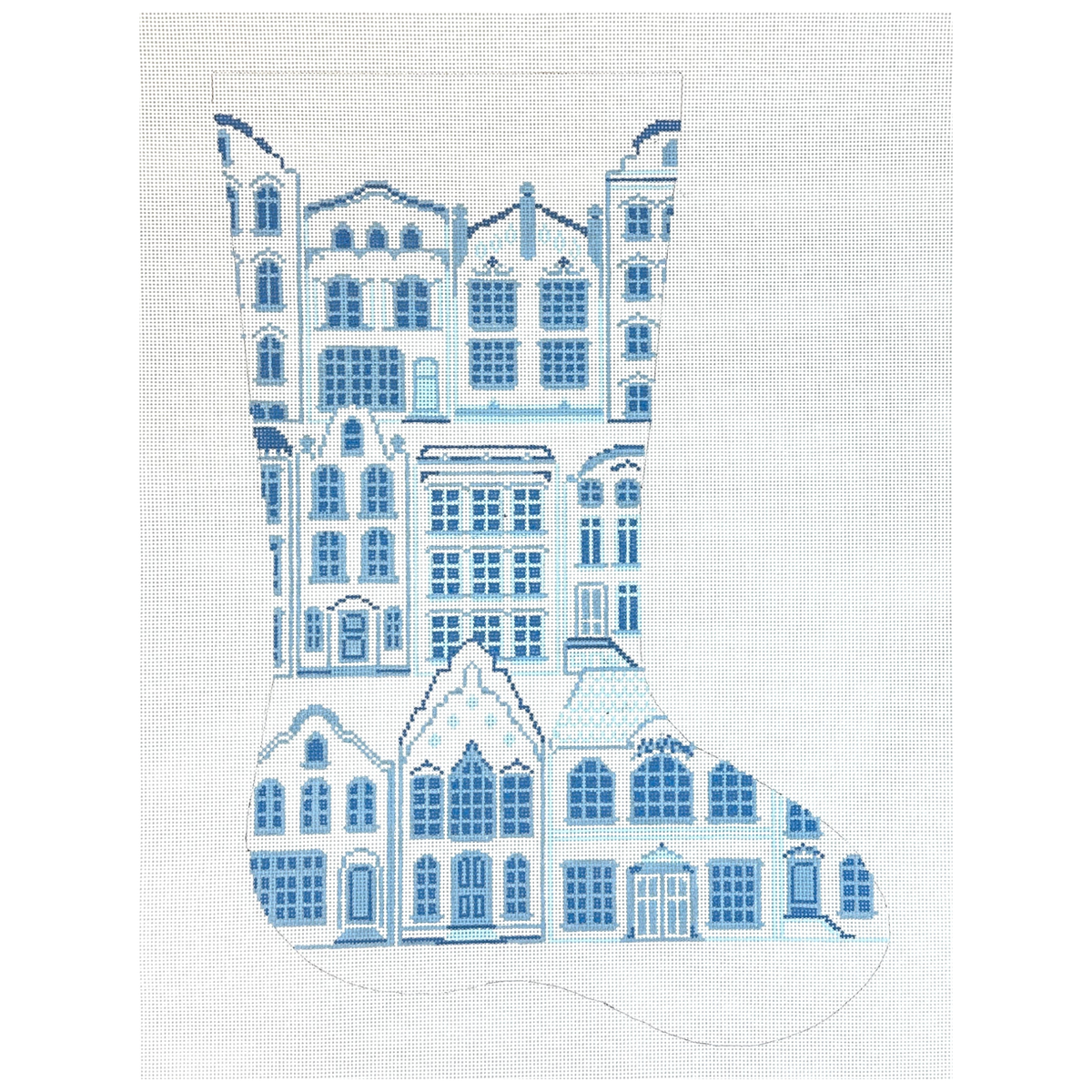 The Plum Stitchery Delft House Stocking Midi Needlepoint Canvas