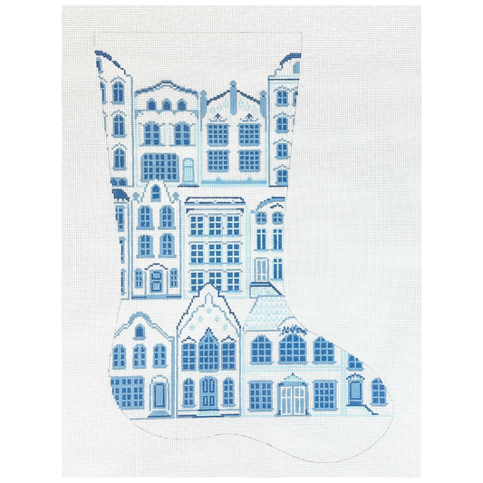 The Plum Stitchery Delft House Stocking Midi Needlepoint Canvas
