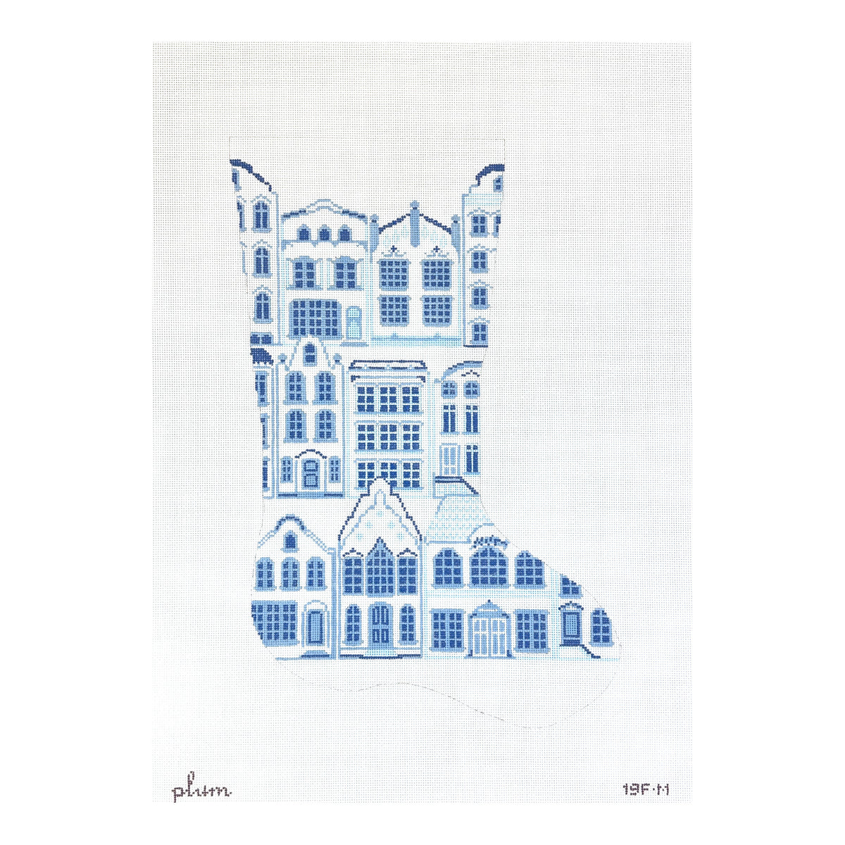 The Plum Stitchery Delft House Stocking Midi Needlepoint Canvas