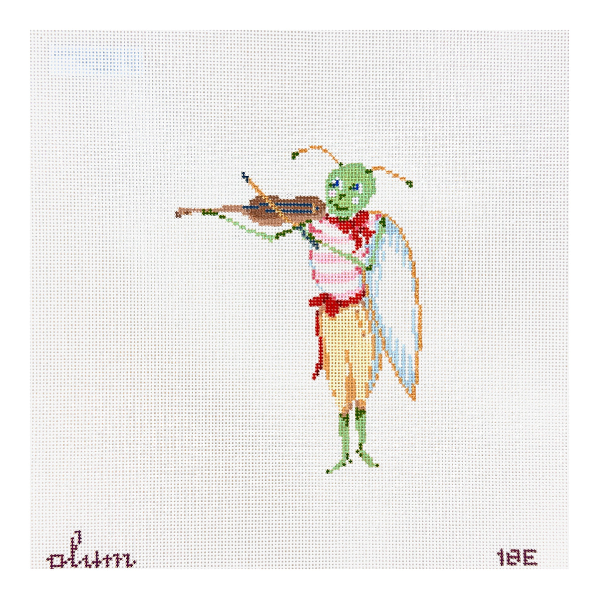 The Plum Stitchery Grasshopper & Fiddle Needlepoint Canvas