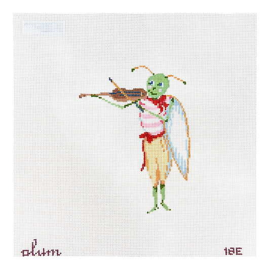 The Plum Stitchery Grasshopper & Fiddle Needlepoint Canvas