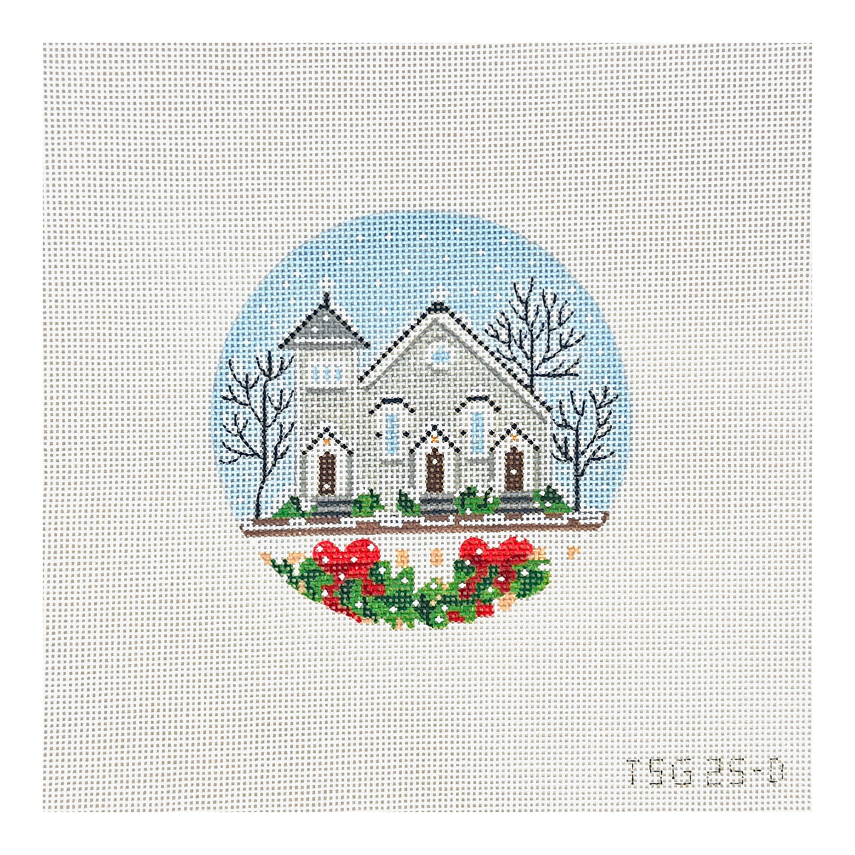 The Plum Stitchery The Stitched Garden Gray Church Needlepoint Canvas