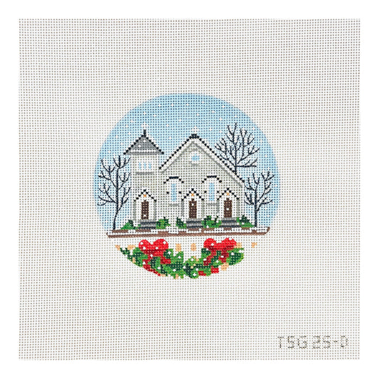 The Plum Stitchery The Stitched Garden Gray Church Needlepoint Canvas
