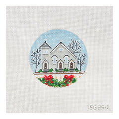 The Plum Stitchery The Stitched Garden Gray Church Needlepoint Canvas