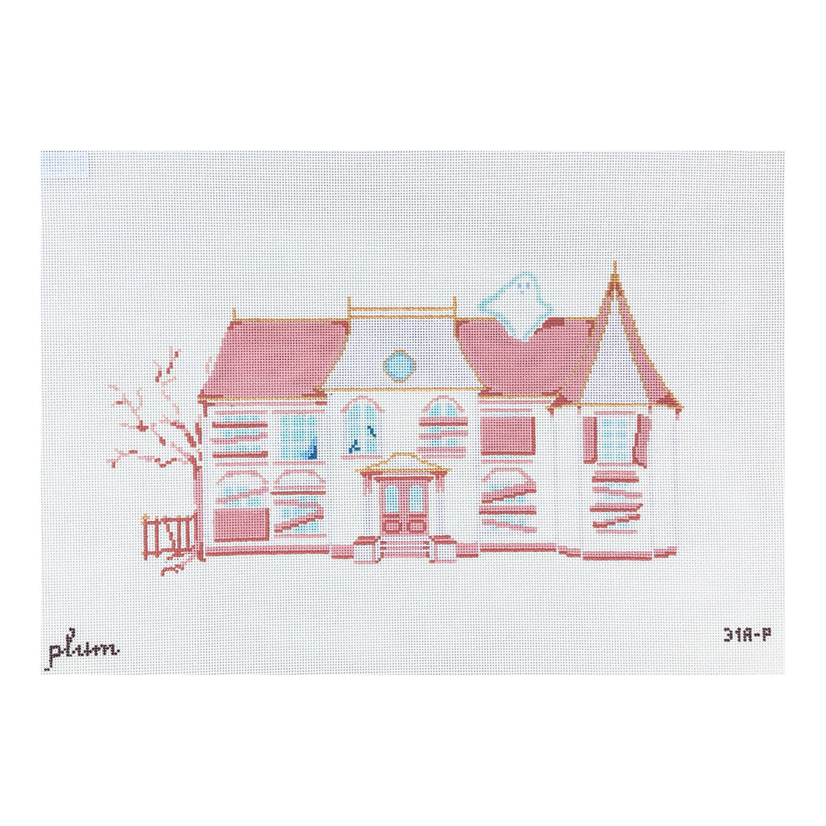 The Plum Stitchery Haunted House in Pink Needlepoint Canvas