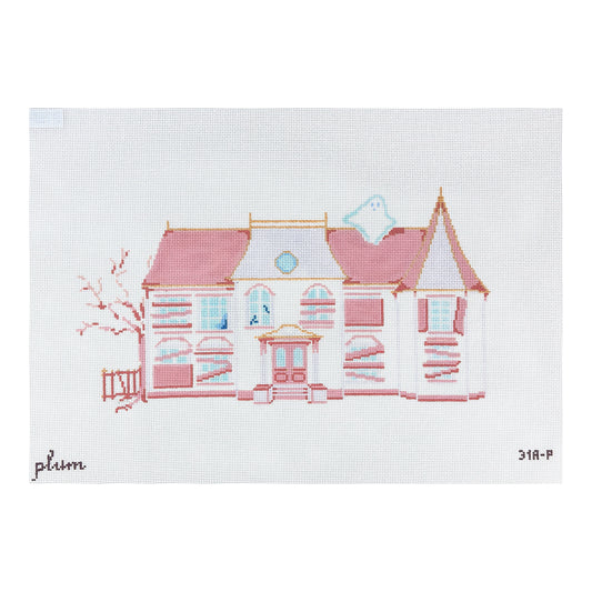 The Plum Stitchery Haunted House in Pink Needlepoint Canvas