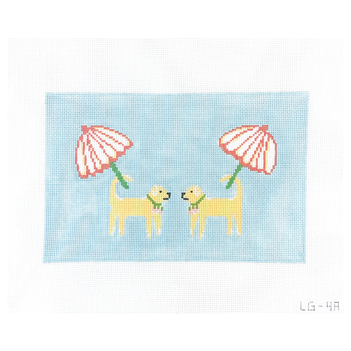 The Plum Stitchery Leland Gal Dogs and Umbrellas Needlepoint Canvas