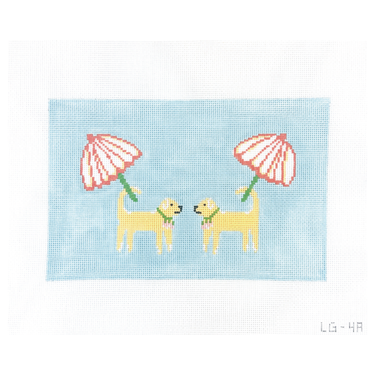 The Plum Stitchery Leland Gal Dogs and Umbrellas Needlepoint Canvas