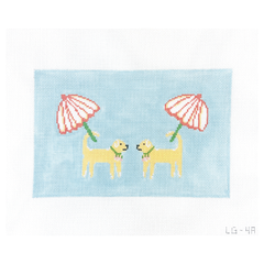 The Plum Stitchery Leland Gal Dogs and Umbrellas Needlepoint Canvas
