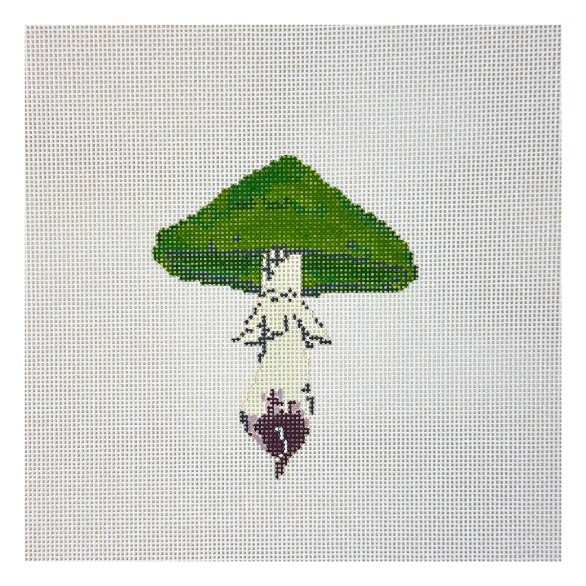 The Plum Stitchery Lia Burke Libaire Mushroom Series Kelly Green Needlepoint Canvas