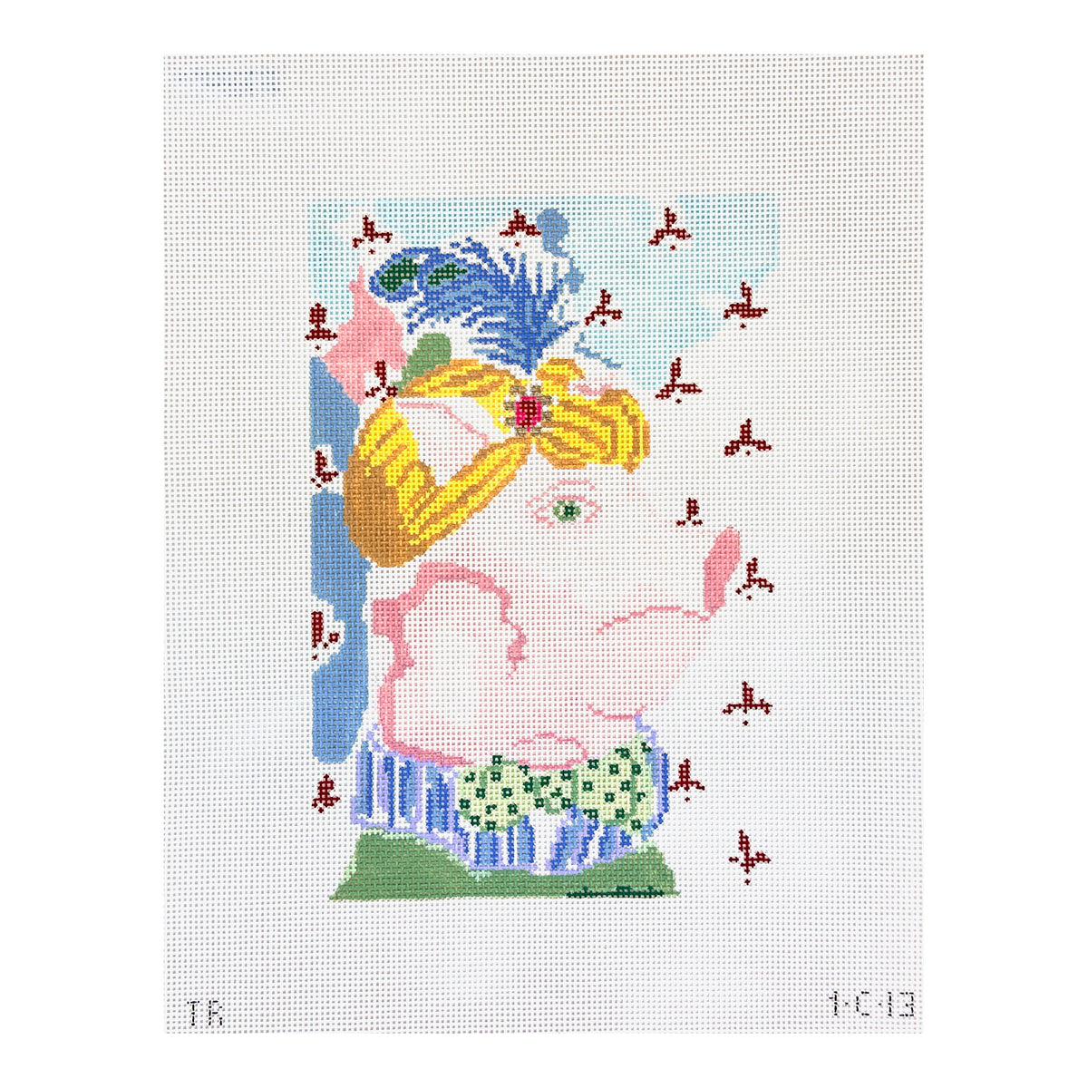 The Plum Stitchery Tara Gill Menagerie Collection - Pig Needlepoint Canvas - 13M