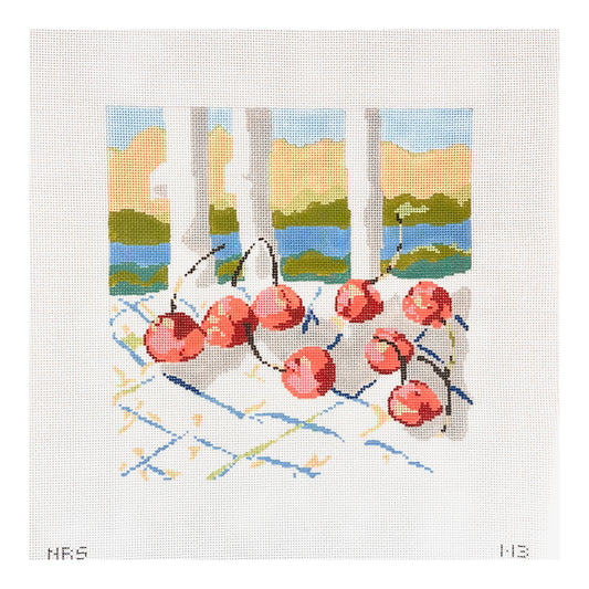 The Plum Stitchery Nell Revel Smith Cherries Needlepoint Canvas - 13M