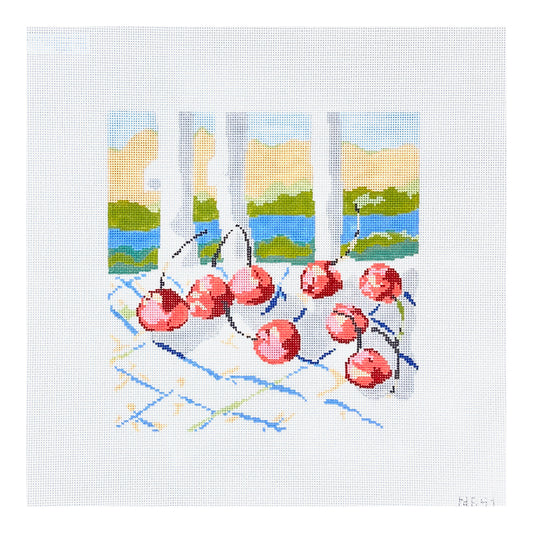 The Plum Stitchery Nell Revel Smith Cherries Needlepoint Canvas