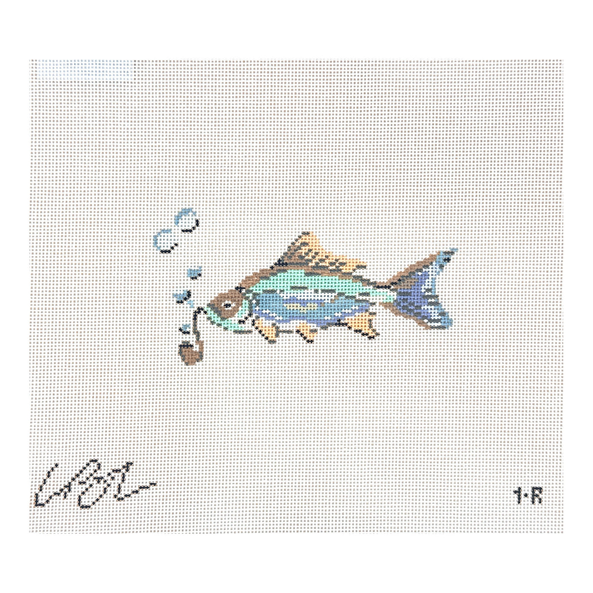 The Plum Stitchery Lia Burke Libaire Party Animals Series - Fish Needlepoint Canvas