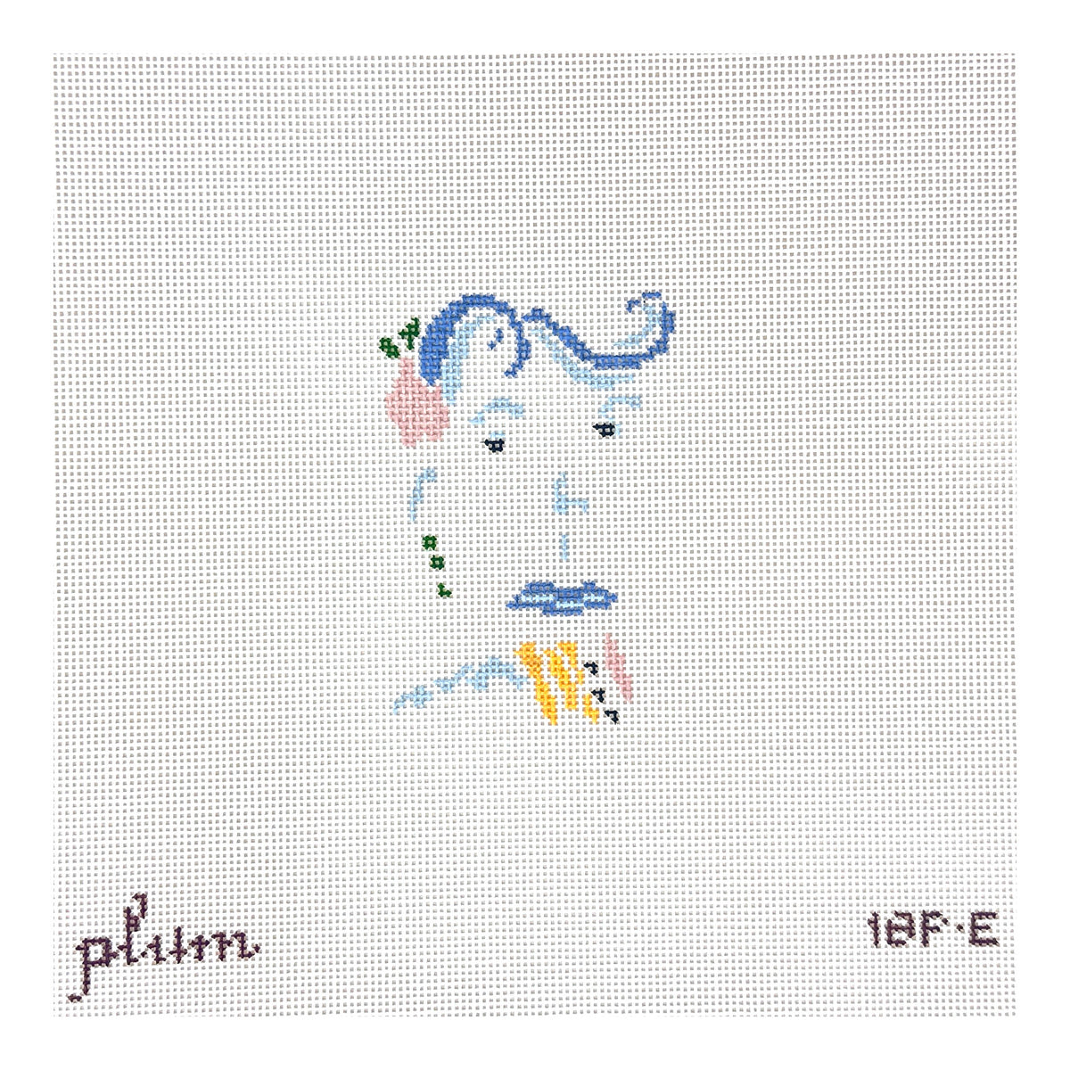 The Plum Stitchery Petite Face Blue Hair Needlepoint Canvas