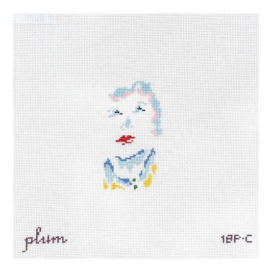 The Plum Stitchery Petite Face Red Lips Needlepoint Canvas