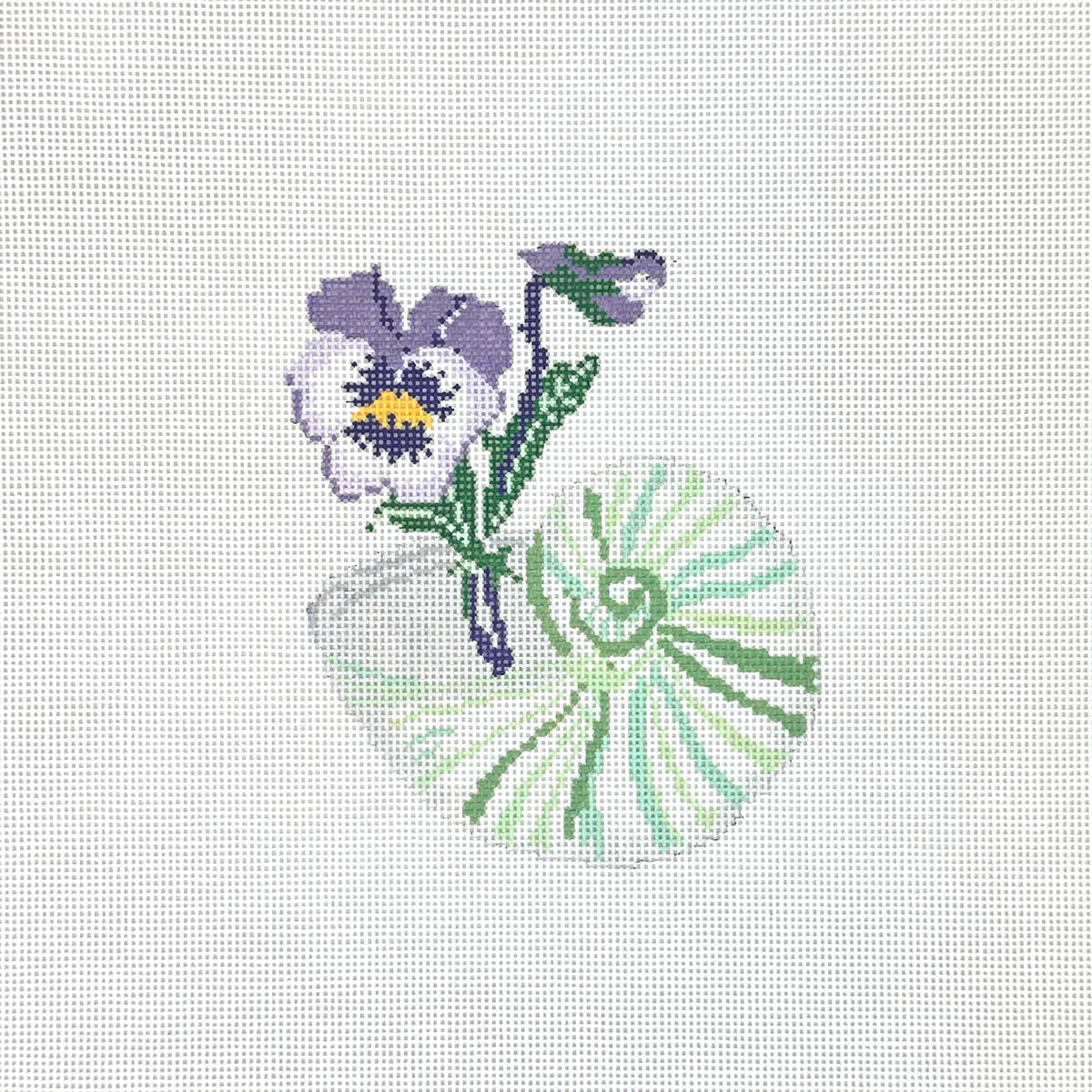 The Plum Stitchery Shell Series - Pansies Needlepoint Canvas -13M