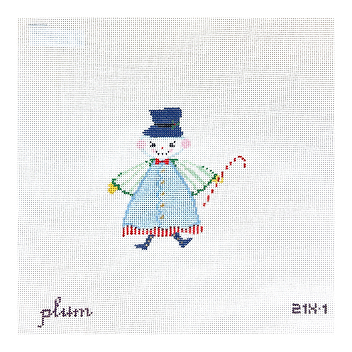The Plum Stitchery Snow People Needlepoint Canvas - Blue