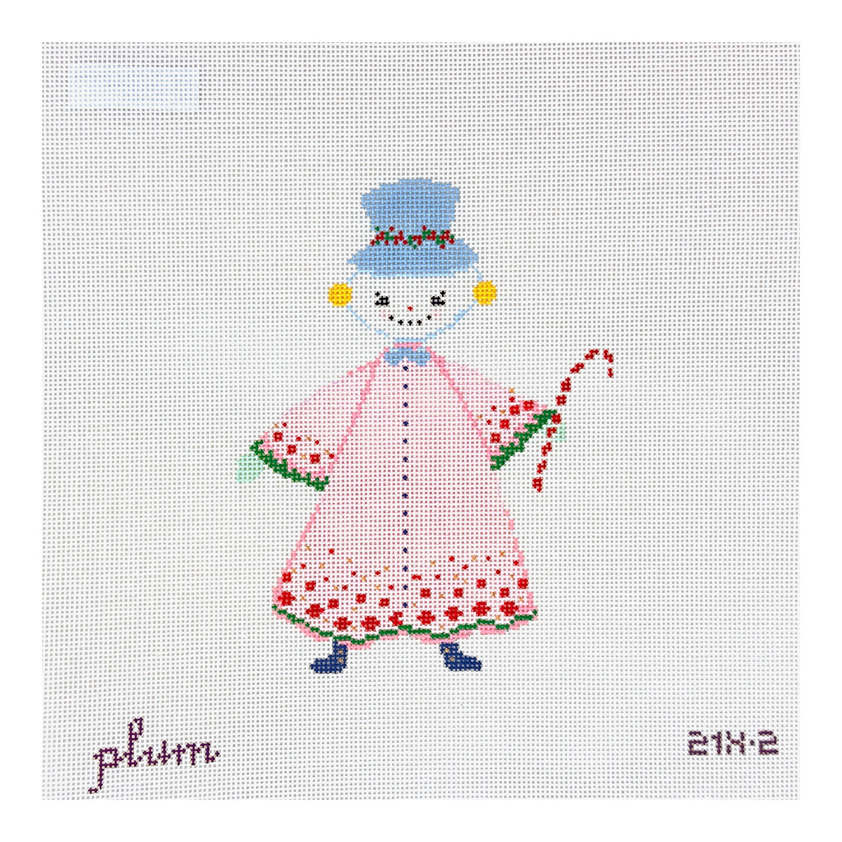 The Plum Stitchery Snow People Needlepoint Canvas - Pink