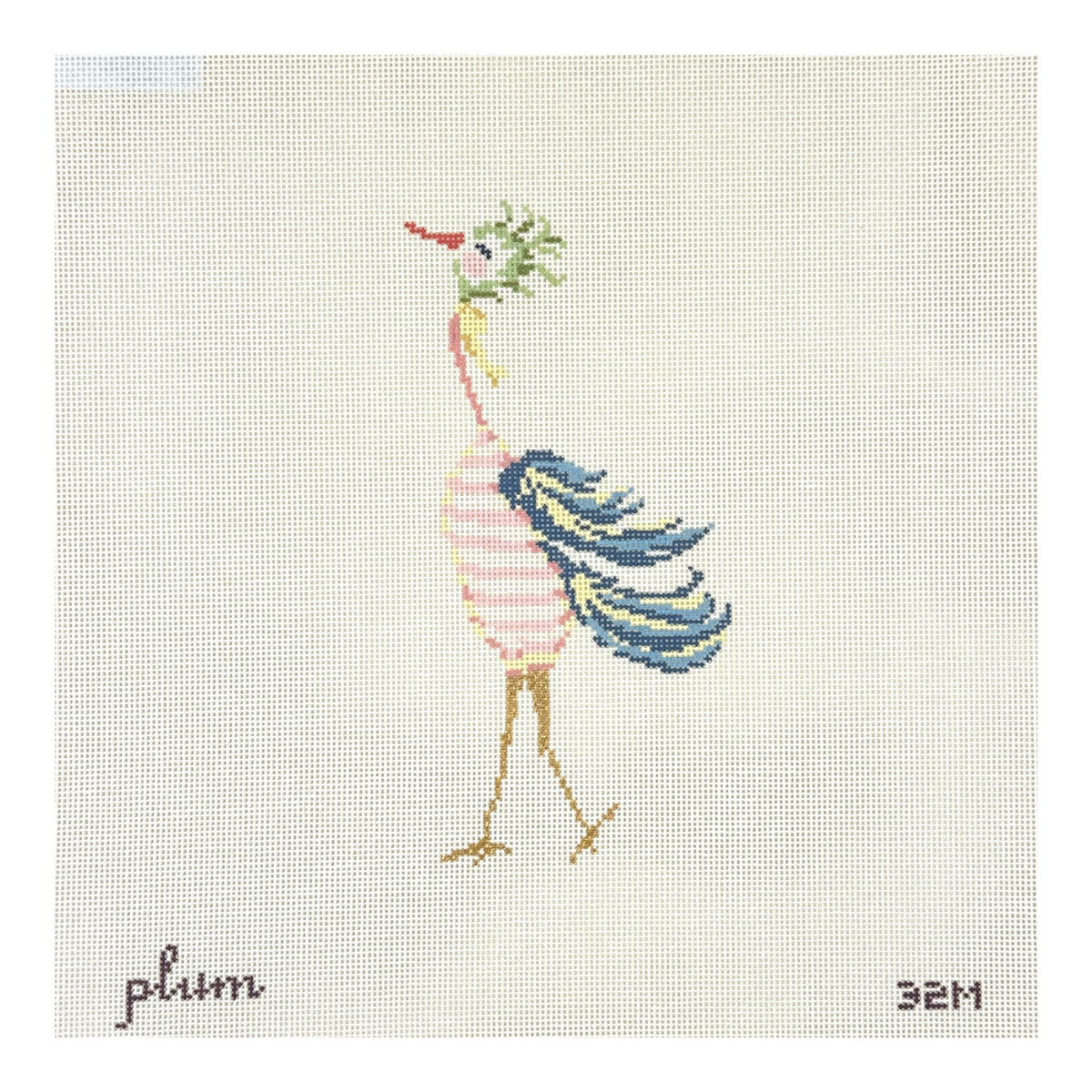 The Plum Stitchery Strange Birds Striped Needlepoint Canvas