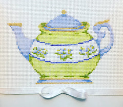 The Plum Stitchery Teapot - Blue and Green Needlepoint Canvas