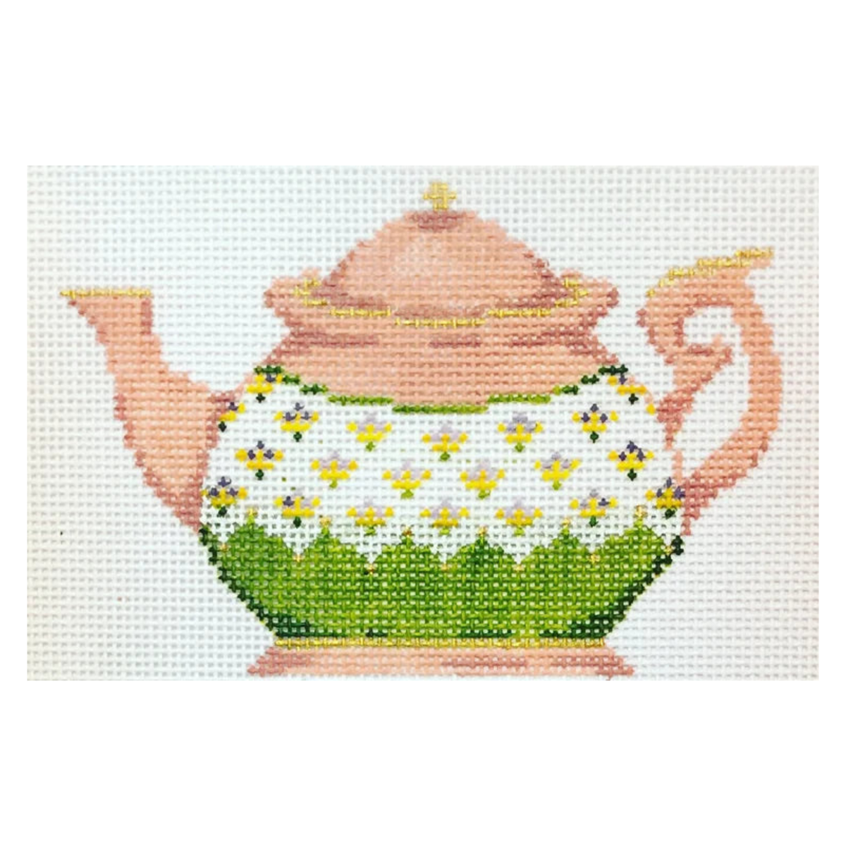 The Plum Stitchery Teapot - Coral and Green Needlepoint Canvas