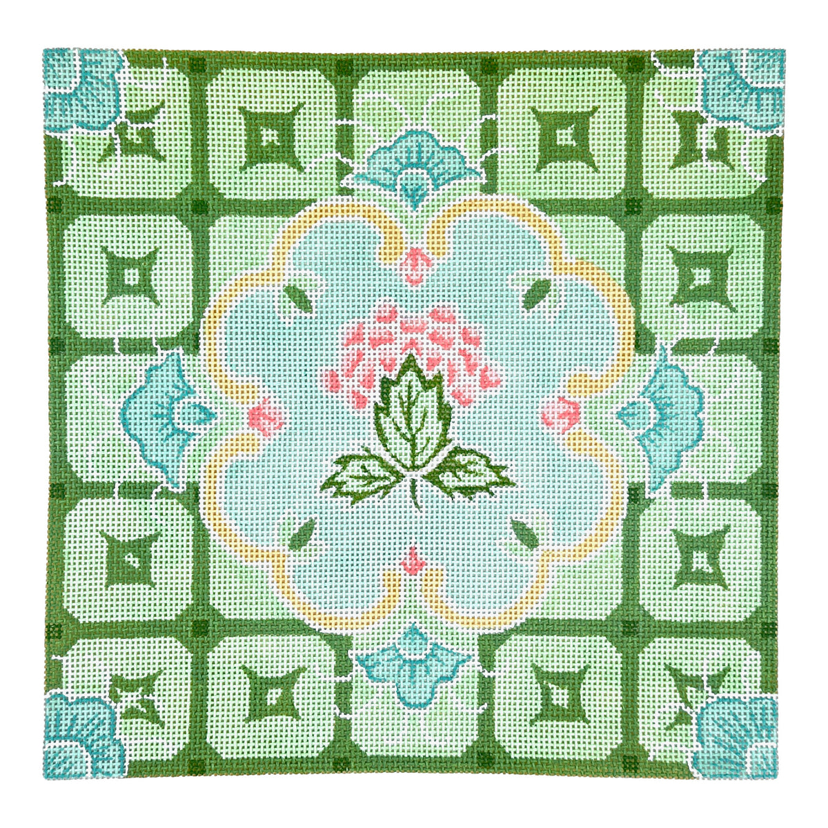The Plum Stitchery The Stitched Garden Blue & Green Tiles Needlepoint Canvas