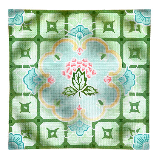 The Plum Stitchery The Stitched Garden Blue & Green Tiles Needlepoint Canvas
