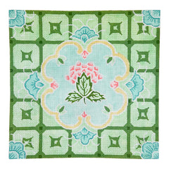 The Plum Stitchery The Stitched Garden Blue & Green Tiles Needlepoint Canvas