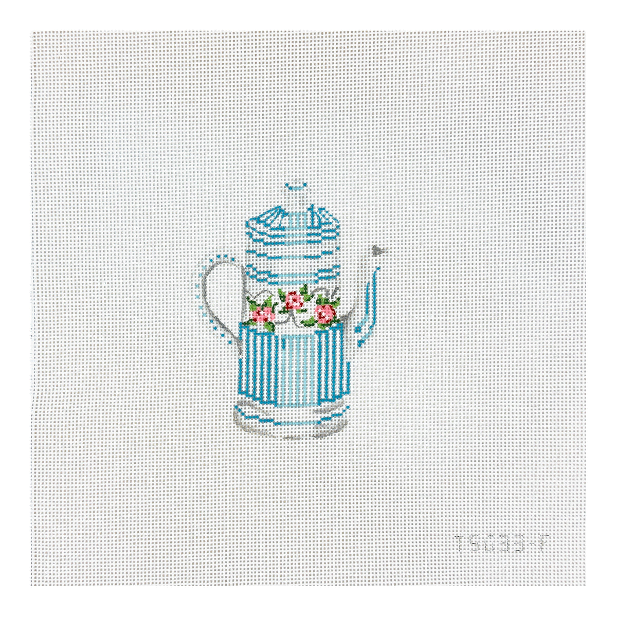 The Plum Stitchery The Stitched Garden Blue & White Tea Kettle Needlepoint Canvas