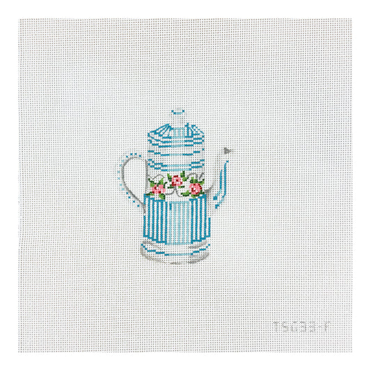 The Plum Stitchery The Stitched Garden Blue & White Tea Kettle Needlepoint Canvas