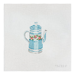 The Plum Stitchery The Stitched Garden Blue & White Tea Kettle Needlepoint Canvas