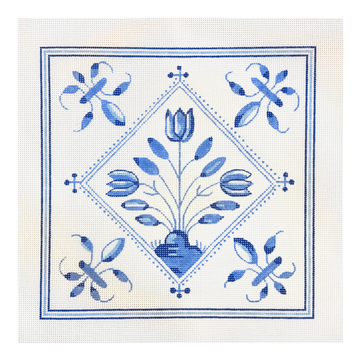 The Plum Stitchery The Stitched Garden Flower Burst Tile Needlepoint Canvas