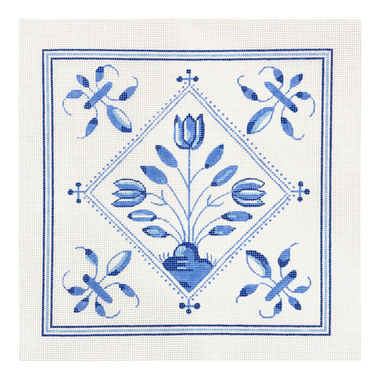 The Plum Stitchery The Stitched Garden Flower Burst Tile Needlepoint Canvas