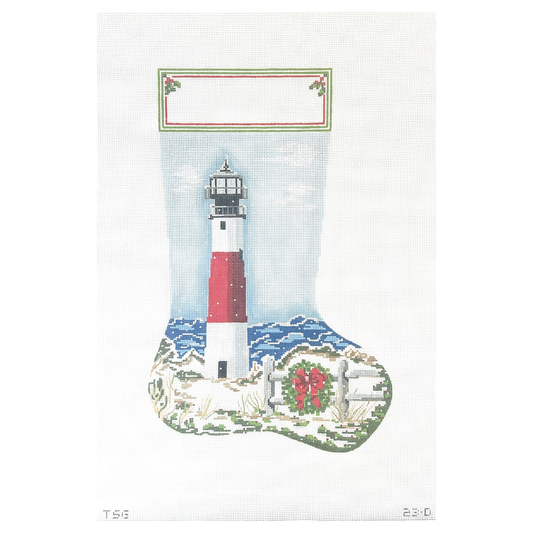 The Plum Stitchery The Stitched Garden Sankaty Lighthouse Stocking Needlepoint Canvas