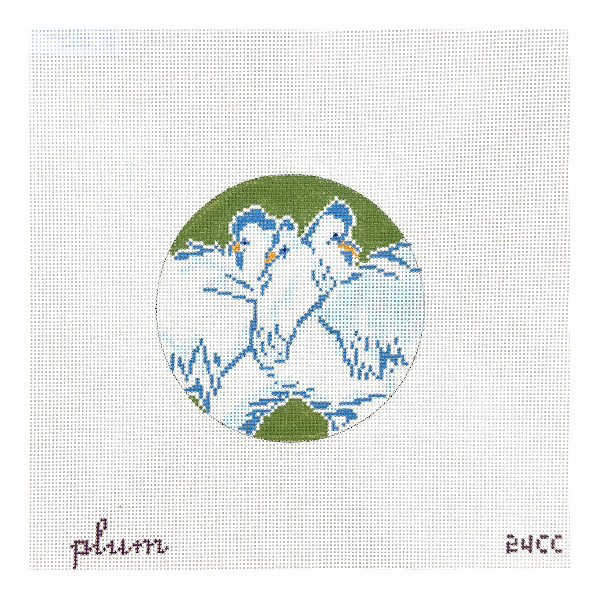 The Plum Stitchery Twelvetide in Color - Three French Hens Needlepoint Canvas