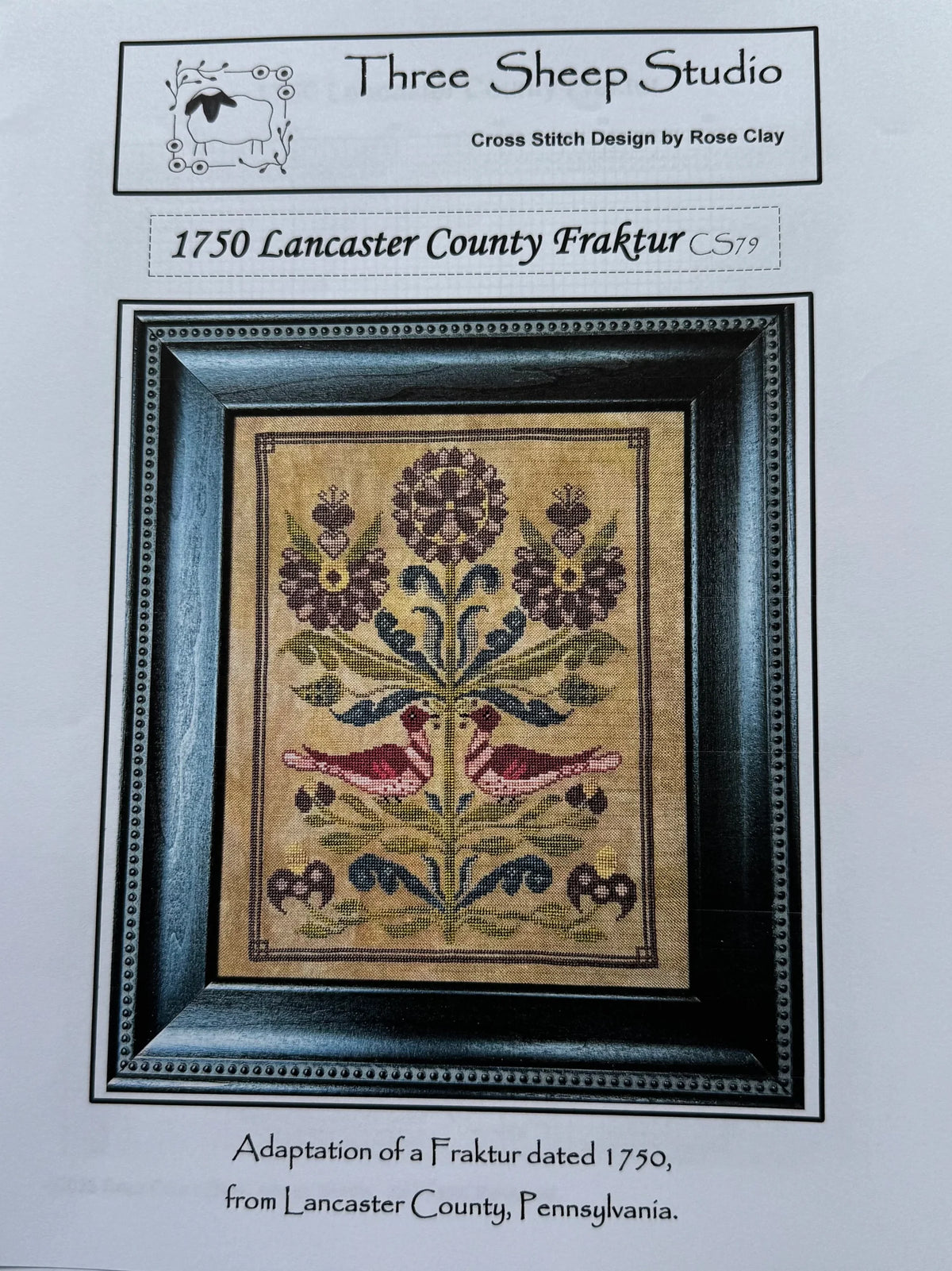 Three Sheep Studio 1750 Lancaster County Fraktur Cross Stitch Pattern